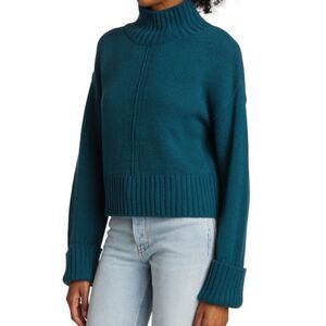 Rails Halle Cropped Sweater Evergreen Teal Mock Neck Merino Wool Cashmere Knit S